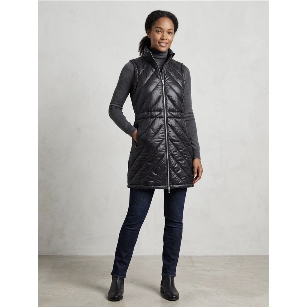 Calvin Klein Longline Puffer Vest Women Black Full-Zip Quilted $149 Size Small